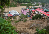 A view shows debris after a landslide following torrential rain in Mandi