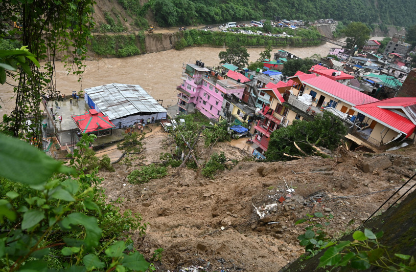 A view shows debris after a landslide following torrential rain in Mandi